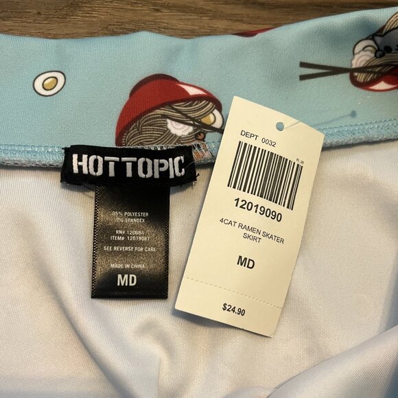 Hot Topic Ramen Kitty Cat Skater Skirt SZ Medium Mini Blue Stretch - Picture 5 of 9